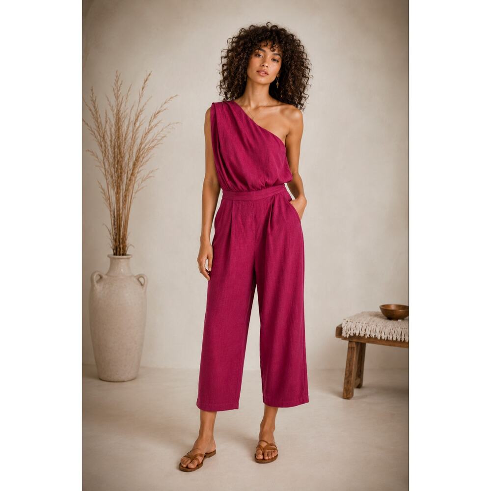 NEW Free People Avery Jumpsuit One Shoulder Magenta Pink Sz 6 Small Modern Muse